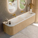 MONDIAZ KURVE 170cm Meuble salle de bain avec module 25 G et D - couleur Oak - 1 tiroir - 2 portes - vasque CLOUD double - sans trous de robinet - Talc SW1138257