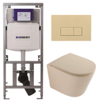 QeramiQ Dely Pack WC - 36,3x51,7cm - à fond creux - sans bride - réservoir encastré Geberit UP320 - abattant WC à fermeture douce - plaque de déclenchement beige - boutons rectangulaires - mat beige SW1242401