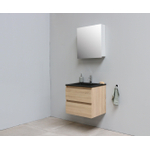 Basic Bella Meuble salle de bains avec lavabo acrylique Noir avec armoire toilette 1 porte gris 60x55x46cm 1 trou de robinet Chêne SW491910
