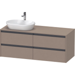 Duravit Ketho 2 meuble sous-lavabo avec plan console avec 4 tiroirs pour vasque à poser à gauche 140x55x56.8cm avec poignées anthracite Linnen mat SW773050