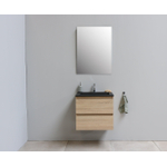 Basic Bella Meuble salle de bains avec lavabo acrylique Noir avec miroir 60x55x46cm 1 trou de robinet Chêne SW491863