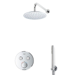 Grohe - Adema Rise Ensemble de douche pluie encastré - 2 fonctions - avec pomme de tête Adema Rise 20cm - douchette à main sur barre - bras mural - Grohe Grohtherm mitigeur thermostatique encastré - chrome SW811909
