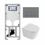 QeramiQ Dely Pack WC - 36,3x51,7cm - à fond creux - sans bride - réservoir encastré Geberit UP320 - abattant WC softclose 35 mm - plaque de déclenchement gris clair - boutons rectangulaires - blanc mat SW1235372