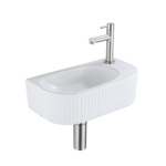 QeramiQ Fuente Ensemble de Lavabo - 40x21.5x12cm - droit - strié - demi-rond - 1 trou de robinet - céramique - ensemble de robinet en acier inoxydable brossé - bouchon de vidange - siphon abaissé - blanc mat SW1233017