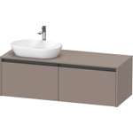 Duravit ketho 2 meuble sous lavabo avec plaque console avec 2 tiroirs pour lavabo à gauche 140x55x45.9cm avec poignées anthracite basalte mate SW772671