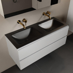 Mondiaz Aivy badmeubelset - 120x45x50cm - 0 kraangaten - 2 wasbakken urban Solid surface - Links en rechts - 2 lades - Met spiegelkast - MDF Talc SW892369