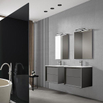 Saniclass Prime Core Ensemble meuble de salle de bains - 60x50x45cm - 1 vasque ovale en céramique blanche - 1 trou de robinet - 2 tiroirs - miroir rectangulaire - anthracite mat SW925837