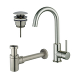 Fortifura Calvi Wastafelkraanset - hoge wastafelkraan - draaibare - uitloop - klikwaste plug - verlaagde design - sifon - PVD - geborsteld RVS SW891971