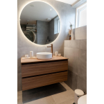 INK Wastafelonderkast - 100x45x52cm - 2 lades - greeploos - met houten keerlijst - MFC - Zuiver eiken SW439220