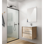 Saniclass Prime Essential Meuble de salle de bain - 60x55x46cm - 1 vasque rectangulaire blanc - 1 trou de robinet - 2 tiroirs - miroir rectangulaire - chêne clair SW924993