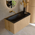 MONDIAZ KURVE 95cm Meuble salle de bain avec module 25 D - couleur Oak - 1 tiroir - 1 porte - vasque BIG SMALL gauche - sans trous de robinet - Urban SW1138358