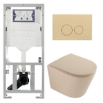 QeramiQ Dely Pack WC - 36,3x51,7cm - à fond creux - sans bride - réservoir encastré Geberit UP320 - abattant WC à fermeture douce - plaque de déclenchement beige - boutons ronds - mat beige SW1242402