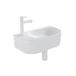 QeramiQ Fuente Ensemble de Lavabo - 40x21.5x12cm - gauche - strié - demi-rond - 1 trou de robinet - céramique - ensemble de robinet blanc mat - bouchon de vidange - siphon abaissé - blanc mat SW1233008