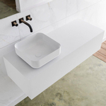 Mondiaz Lagom Meuble salle de bains 120x30.9x45cm Solid Surface Talc 1 tiroir avec lavabo BINX vasque à poser Gauche sans trous de robinet SW409017