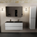 Mondiaz AIVY Ensemble de meuble - 120x45x50cm - 2 trous de robinet - 2 vasques Urban Solid surface - Gauche et droite - 2 tiroirs - avec armoire de toilette - MDF Talc SW892288