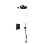 Hotbath Cobber IBS23 Ensemble de douche pluie encastré - bras mural de 35 cm - douche principale ronde de 30 cm - douchette à main - noir mat SW299053