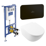 Villeroy & Boch Subway 3.0 Pack WC - sans bride - à fond creux - réservoir encastrable - Twistflush - plaque de commande noir mat - abattant softclose & quickrelease - Stone White CeramicPlus SW956296