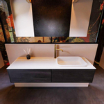 ENSEMBLE DE MEUBLE DE SALLE DE BAIN MONDIAZ ERIN - 150 cm - Anthracite - 2 tiroirs - lavabo à droite - 1 trou de robinet - Talc SW696945