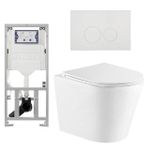 QeramiQ Dely Toiletset - 36.3x51.7cm - diepspoel - rimless - Geberit UP320 inbouwreservoir - met Burda frame - softclose toiletzitting - glans witte bedieningsplaat - ronde knoppen - wit glans SW804631