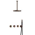 Hotbath Cobber IBS70 Ensemble de douche de pluie encastré - bras de plafond 30 cm - pomme de douche ronde 30 cm - douchette barre - laiton vieilli SW677601