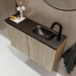 Mondiaz TURE Meuble lave-mains 80x23x50cm 1 trou de robinet 2 portes Light brown grey mat Lavabo Eden Droite Solid Surface Noir SW475514