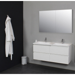 Basic Bella Meuble avec lavabo acrylique 2 trous de robinet 120x55x46cm avec armoire toilette à 2 portes gris Blanc brillant SW398057