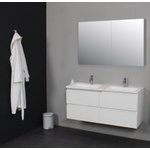 Basic Line Bella Ensemble meuble de salle de bains - 120x55x46cm - 2 lavabos - Acrylique - Blanc - 2 trous de robinet - Armoire miroir sans éclairage - Mélamine blanc brillant SW398057