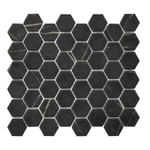 The Mosaic Factory Valencia mozaïektegel - 27.6x32.9cm - wand en vloertegel - Zeshoek/Hexagon - Gerecycled glas Nero Marble Print Mat SW1102487