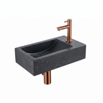 Saniclass Fuente pack lave-mains – rectangulaire – 40 x 22 x 10 cm – pierre naturelle noire – robinet cuivre SW1111506