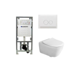 Villeroy & Boch Subway 2.0 Pack WC - réservoir encastré Geberit - à fond creux - WC suspendu - flush direct - plaque de déclenchement - boutons ronds - blanc SW791653