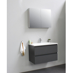 Basic Bella Meuble lavabo acrylique avec 1 trou de robinet avec armoire de toilette à 2 portes grise 80x55x46cm Flat Pack Anthracite mat SW538906