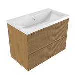 Saniclass Holz Atelier Badkamermeubelset - 80x45x63.5cm - Bari keramische wastafel wit - 1 wasbak - zonder kraangat - 2 lades - mat eiken natural (hout) SW1478726