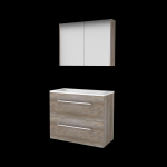 Basic-Line Comfort 39 ensemble de meubles de salle de bain 80x39cm avec poignées 2 tiroirs vasque acrylique 0 trous de robinetterie armoire de toilette mfc chêne écossais SW350929