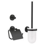 Grohe Start Accessoireset 3-in-1 - closetborstelgarnituur met mat glazen inzet - closetrolhouder met klep - handdoekhaak - matte black (mat zwart) SW1126934