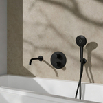 Fortifura Calvi Ensemble de robinet de baignoire - bec - 22cm raccourcissable - panneau de commande rond - flexible lisse - douchette ronde - corps encastré - support mural - noir mat SW1408670