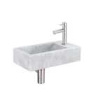 Saniclass Fuente ensemble de lavabo - 40x22 - 1 trou de robinet - droite - marbre - robinet de lavabo inox brossé - blanc SW1111496
