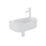 QeramiQ Fuente Fonteinset - 40x21.5x12cm - rechts - geribbeld - halfrond - 1 kraangat - keramiek - fonteinkraan wit mat - afvoerplug - verlaagd sifon - wit mat SW1233009