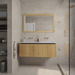 Adema Holz Ensemble de meuble - 120cm - 2 vasques en céramique Blanc - sans trous de robinet - 1 tiroir - avec miroir - Caramel (bois) SW857542