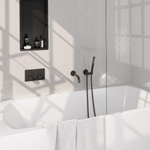 BRAUER Black Carving mitigeur de baignoire encastré thermostatique noir mat - boutons-poussoirs SET 03 - bec - douchette à main barre - flexible de douche - coude de raccordement mural SW925383