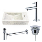 FortiFura Fuente Pack Lave-mains - 22x40x10cmcm - 1 trou de robinet - droite - marbre - robinet Chrome - Blanc SW1111493