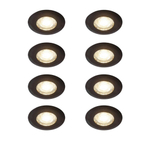 QAZQA Ulo Spot encastrable - set de 8 - 8.2x8.2cm - LED incl. - 3 niveaux de gradation - IP44 - ronde - noir mat SW1210191