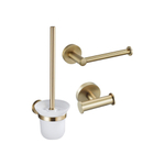 Fortifura Calvi Pack WC 3 pièces - porte-rouleau - brosse de toilette sans couvercle - crochet à serviette double rond - Laiton brossé PVD (Or) SW1248399