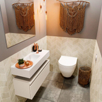 MONDIAZ ANDOR Toiletmeubel - 80x30x30cm - 1 kraangat - 1 lades - linen mat - wasbak midden - Solid surface - Wit SW474200