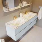 Mondiaz VICA-DLUX ensemble de meuble de salle de bain - 150cm - meuble sous-vasque argile - 4 tiroirs - lavabo encastré nuage double - 2 trous de robinet - version haute de 60cm - glace SW1088181