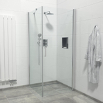 Saniclass Neptune Cabine de douche carrée 90x90x200cm 1 porte pivotante avec paroi latérale verre de sécurité 6mm anti-calcaire chrome SW238231