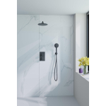 Fortifura Calvi Ensemble de douche pluie encastrable - thermostatique - bras mural - pommeau 25cm - douchette ronde - flexible lisse - Noir mat SW1233155