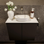 Mondiaz Fowy Toiletmeubel - 60x50x23cm - urban mat - 0 kraangaten - wasbak midden - 2 deuren - solid surface - blad MDF - wasbak: wit SW760865