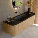 MONDIAZ KURVE 130cm Meuble salle de bain avec module 25 G et D - couleur Oak - 1 tiroir - 2 portes - vasque BIG SMALL centre - sans trous de robinet - Urban SW1138363