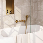 Robinet de baignoire encastré Brauer Gold Carving - ensemble de douche - sortie de 20 cm - avec partie encastrable - 3 boutons avec relief - douchette ronde 3 positions - PVD - or brossé SW715483