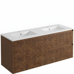 Saniclass Holz Atelier Badkamermeubelset - 140x45x62cm - Vygo keramische wastafel wit - 2 wasbakken - 2 kraangaten - 4 lades - glans walnut pure (hout) SW1437736